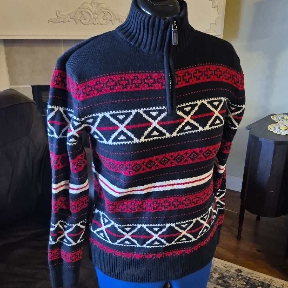 Chaps Youth Sz.XL./Womens Sz Small. Mock Neck Faire Isle 1/4 Zip Sweater.EC.